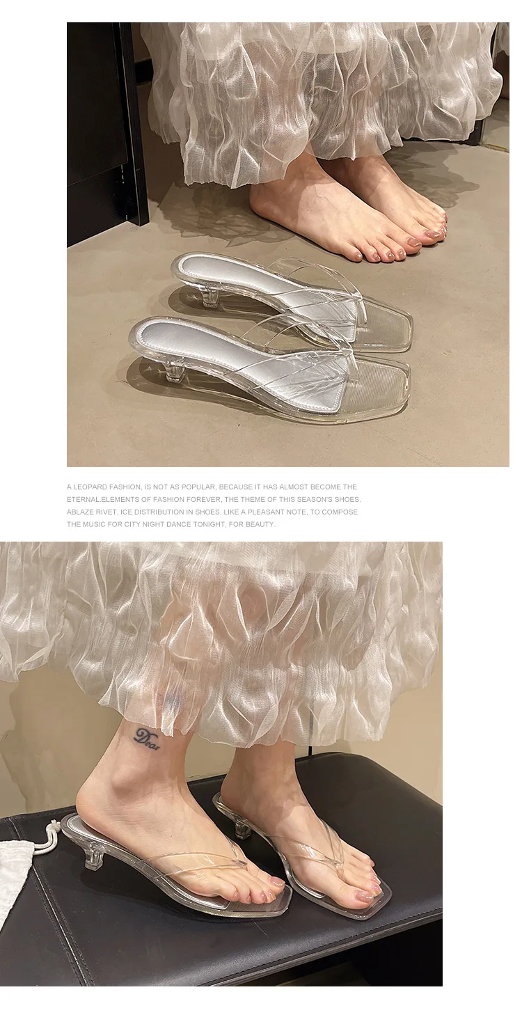 Minimalist Parisian Heeled PVC Sandals Women's Open Toe Post Kitten Heel Sleek Slip On Shoes Summer Casual Poolside Beach Sandal
