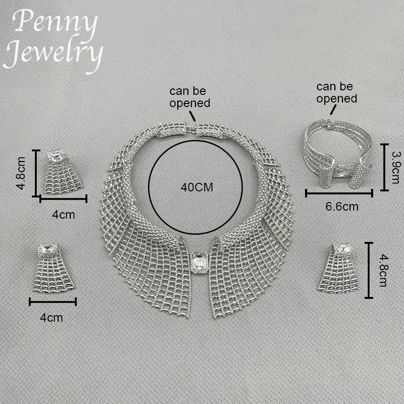 Original Rhinestones Jewelry Set for Women Collar Exaggerated Zirconia Necklace Earring Bracelet Ring Wedding Party Gifts