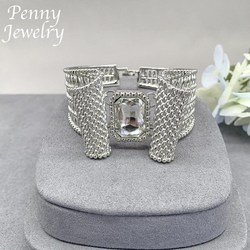 Original Rhinestones Jewelry Set for Women Collar Exaggerated Zirconia Necklace Earring Bracelet Ring Wedding Party Gifts