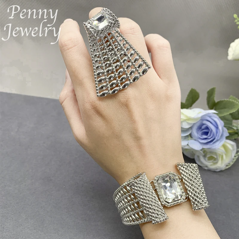 Original Rhinestones Jewelry Set for Women Collar Exaggerated Zirconia Necklace Earring Bracelet Ring Wedding Party Gifts