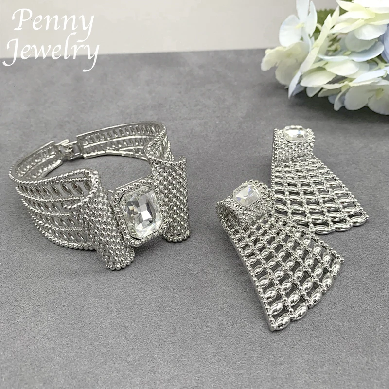 Original Rhinestones Jewelry Set for Women Collar Exaggerated Zirconia Necklace Earring Bracelet Ring Wedding Party Gifts