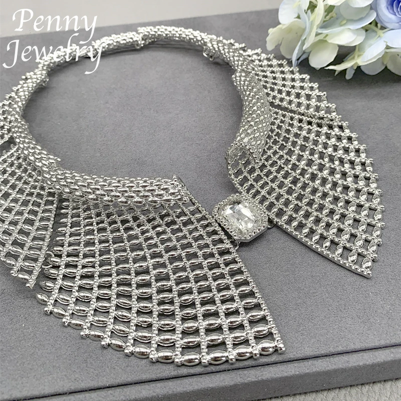 Original Rhinestones Jewelry Set for Women Collar Exaggerated Zirconia Necklace Earring Bracelet Ring Wedding Party Gifts