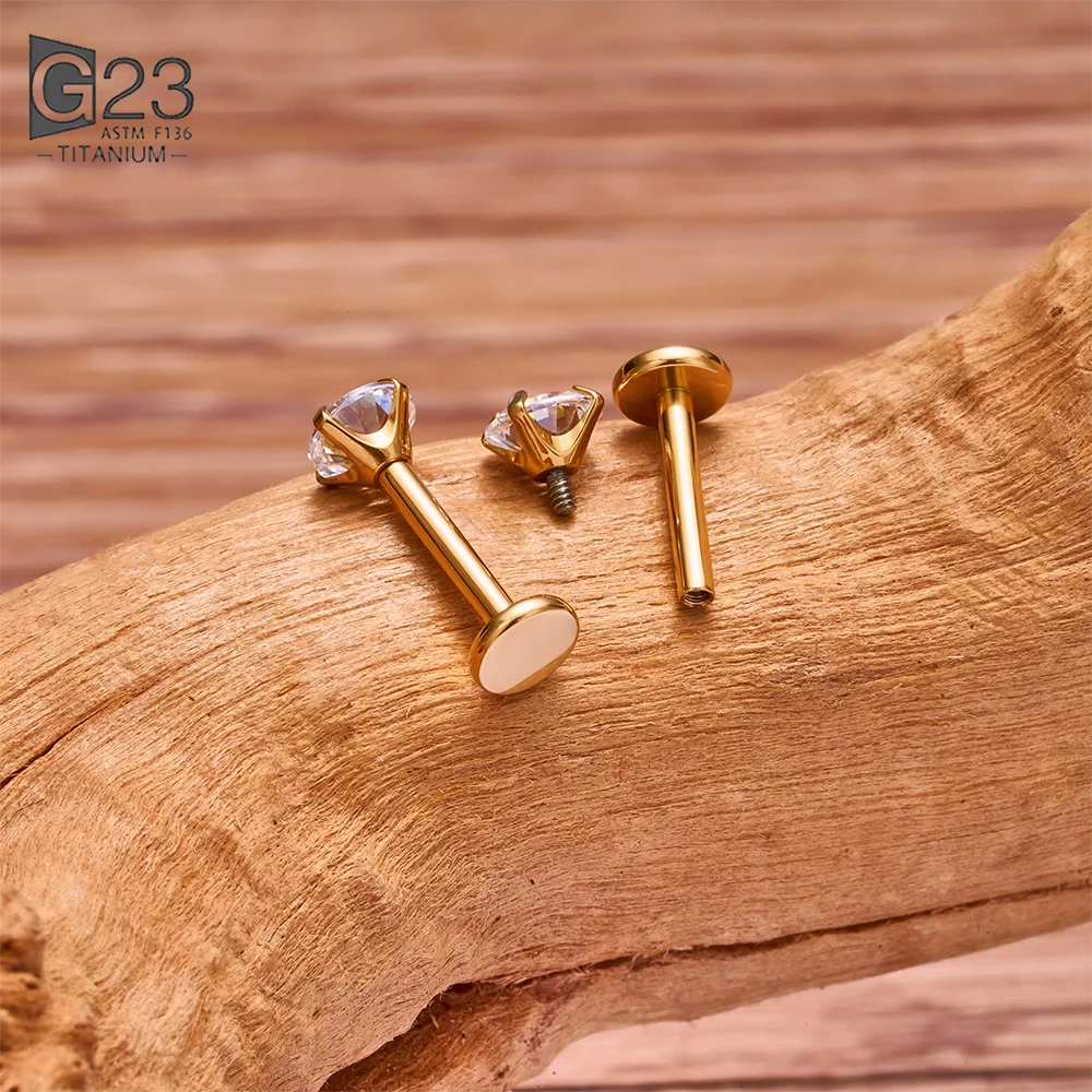50/100Pcs ASTM F136 Titanium Labret Piercing 16G Flatback CZ Ear Lip Stud Cartilage Tragus Earring Tongue Stud Body Jewelry