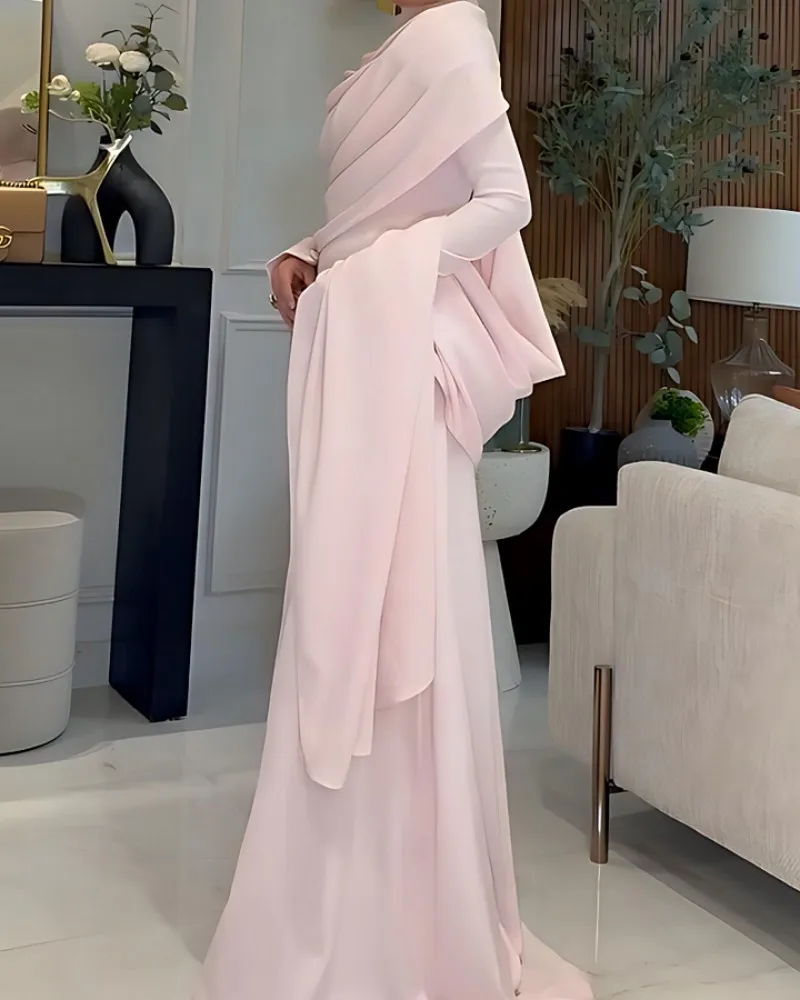 Women's Shawl Style Long Sleeve Tight Slimming Long Big Hem Dress Elegant Graceful Banquet Date Commute Versatile Evening Dress