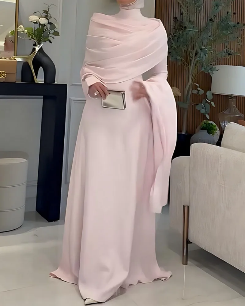 Women's Shawl Style Long Sleeve Tight Slimming Long Big Hem Dress Elegant Graceful Banquet Date Commute Versatile Evening Dress