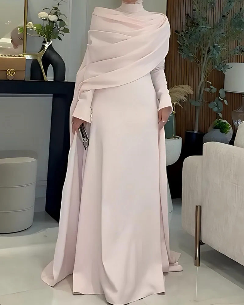 Women's Shawl Style Long Sleeve Tight Slimming Long Big Hem Dress Elegant Graceful Banquet Date Commute Versatile Evening Dress