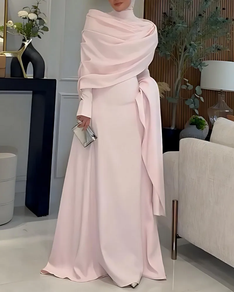 Women's Shawl Style Long Sleeve Tight Slimming Long Big Hem Dress Elegant Graceful Banquet Date Commute Versatile Evening Dress