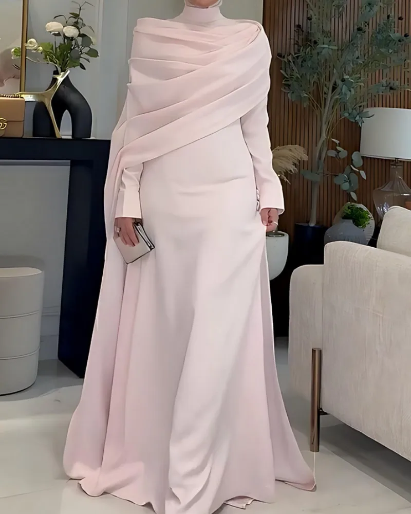 Women's Shawl Style Long Sleeve Tight Slimming Long Big Hem Dress Elegant Graceful Banquet Date Commute Versatile Evening Dress