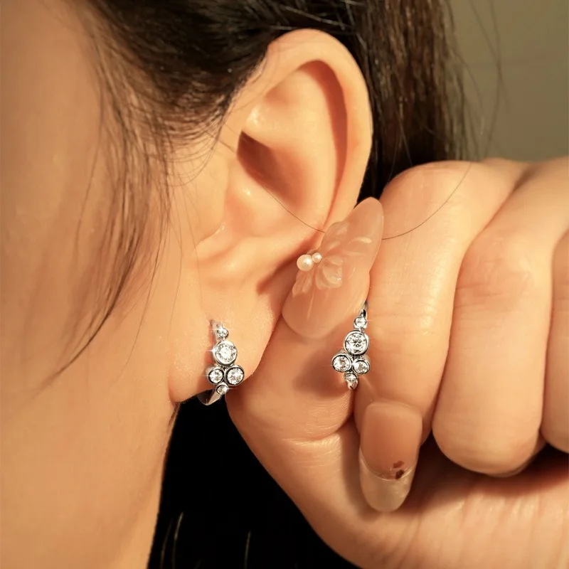 Lnngy Bezel Set Round Moissanite Hoop Earrings For Women 14K Gold Filled Five Stones Circel Earring Trend Jewelry Gift