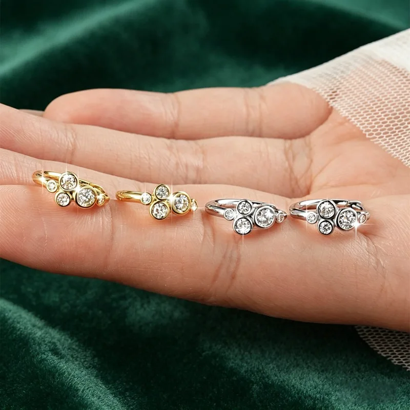 Lnngy Bezel Set Round Moissanite Hoop Earrings For Women 14K Gold Filled Five Stones Circel Earring Trend Jewelry Gift