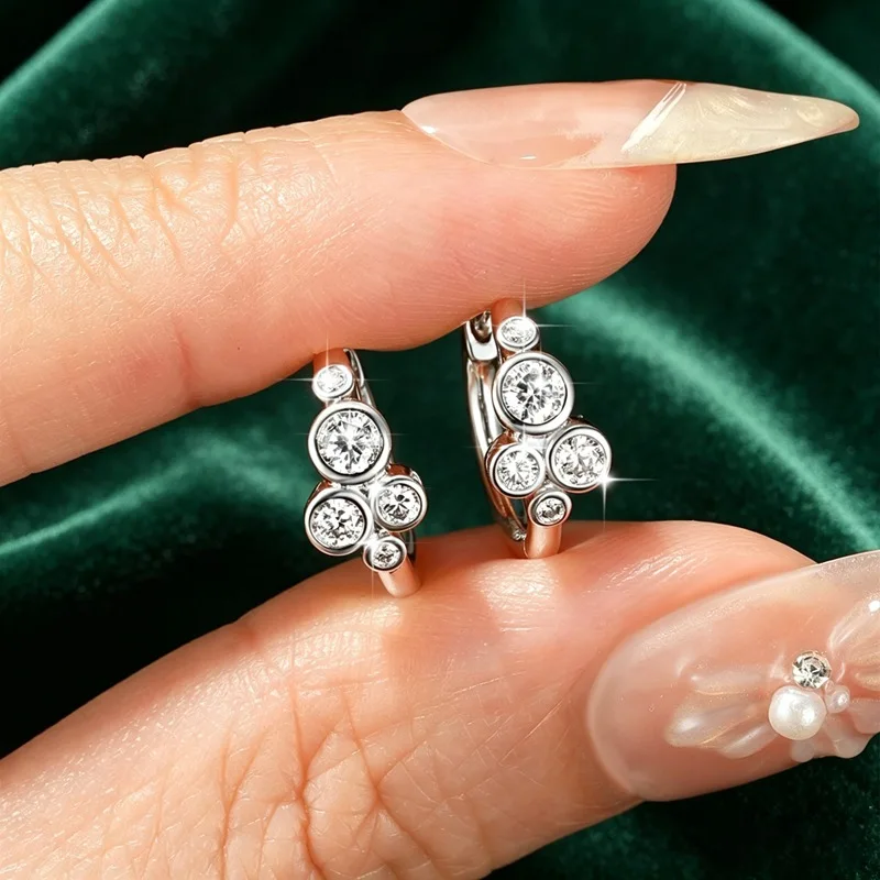 Lnngy Bezel Set Round Moissanite Hoop Earrings For Women 14K Gold Filled Five Stones Circel Earring Trend Jewelry Gift