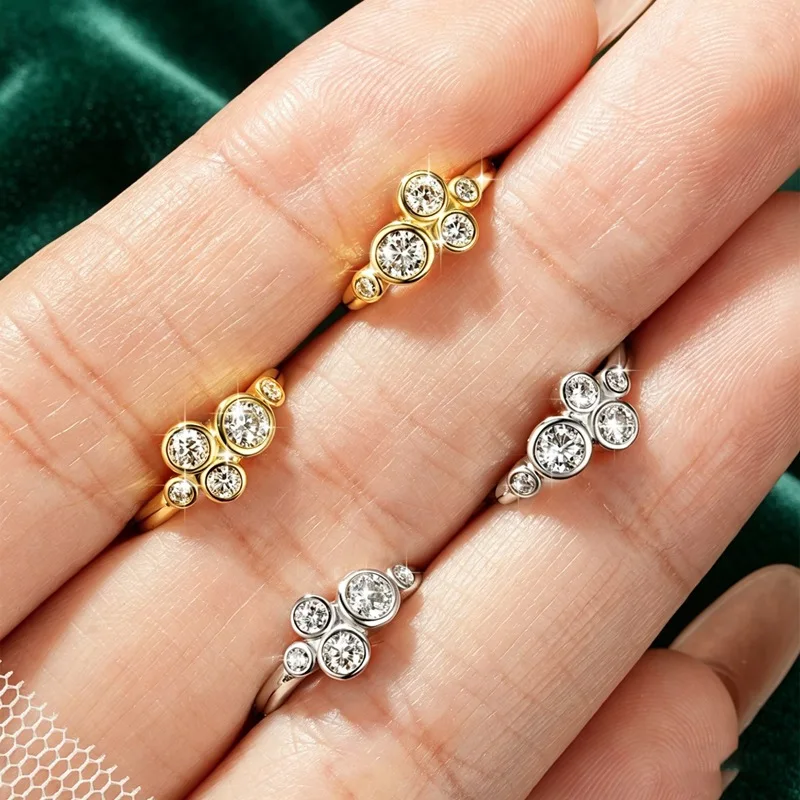 Lnngy Bezel Set Round Moissanite Hoop Earrings For Women 14K Gold Filled Five Stones Circel Earring Trend Jewelry Gift