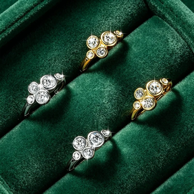 Lnngy Bezel Set Round Moissanite Hoop Earrings For Women 14K Gold Filled Five Stones Circel Earring Trend Jewelry Gift