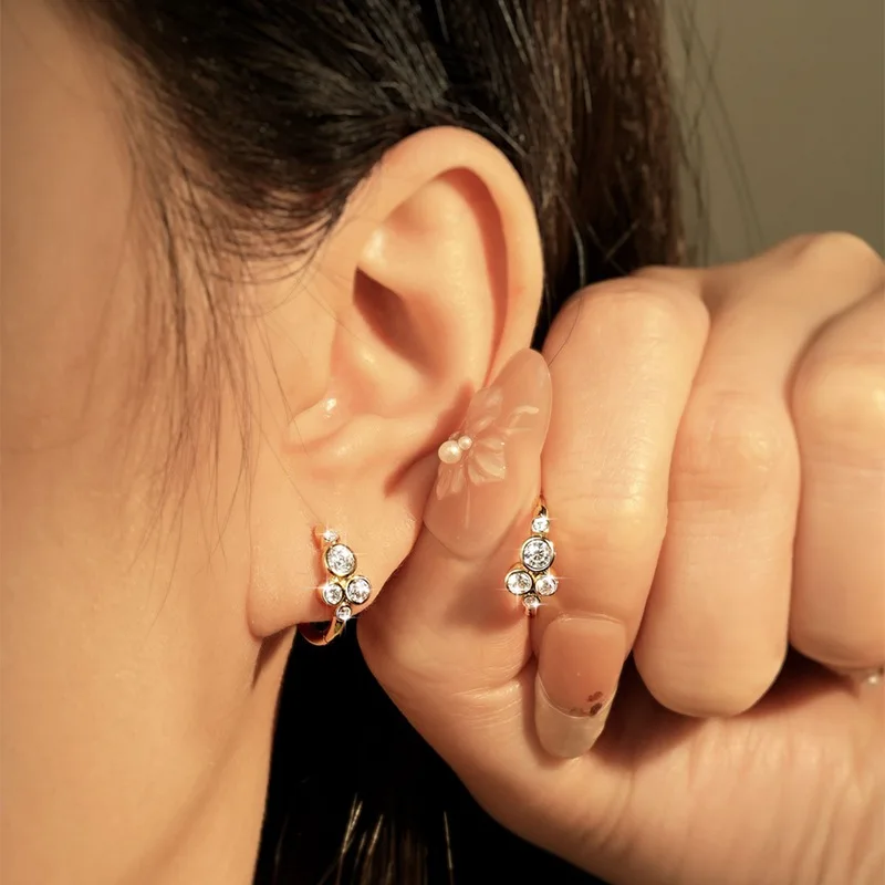 Lnngy Bezel Set Round Moissanite Hoop Earrings For Women 14K Gold Filled Five Stones Circel Earring Trend Jewelry Gift