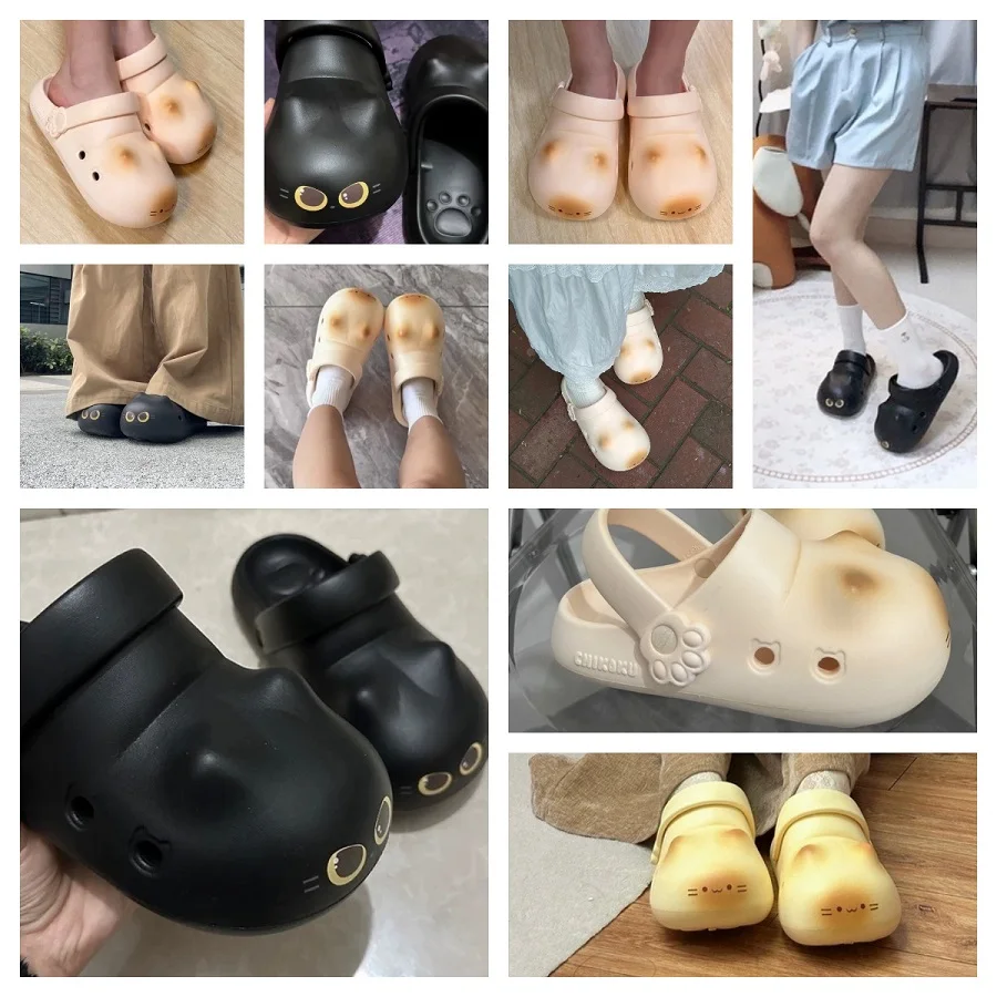 Unisex Size 36-45 Cute Calico Cat Paw Clogs for Women Men Platform Kitten Shoes with Paw Print Bottom Non-slip Eva Beach Slipper