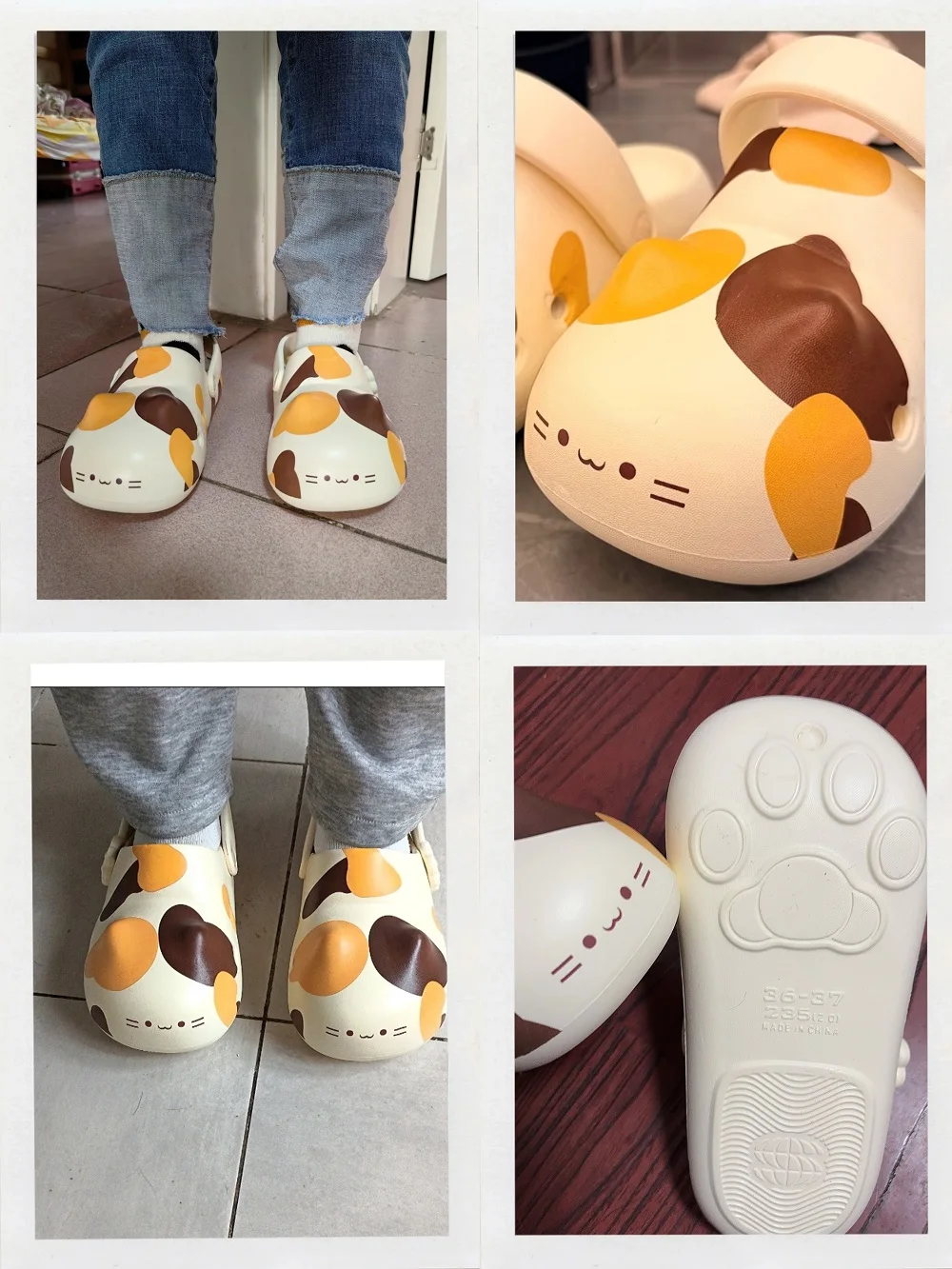 Unisex Size 36-45 Cute Calico Cat Paw Clogs for Women Men Platform Kitten Shoes with Paw Print Bottom Non-slip Eva Beach Slipper