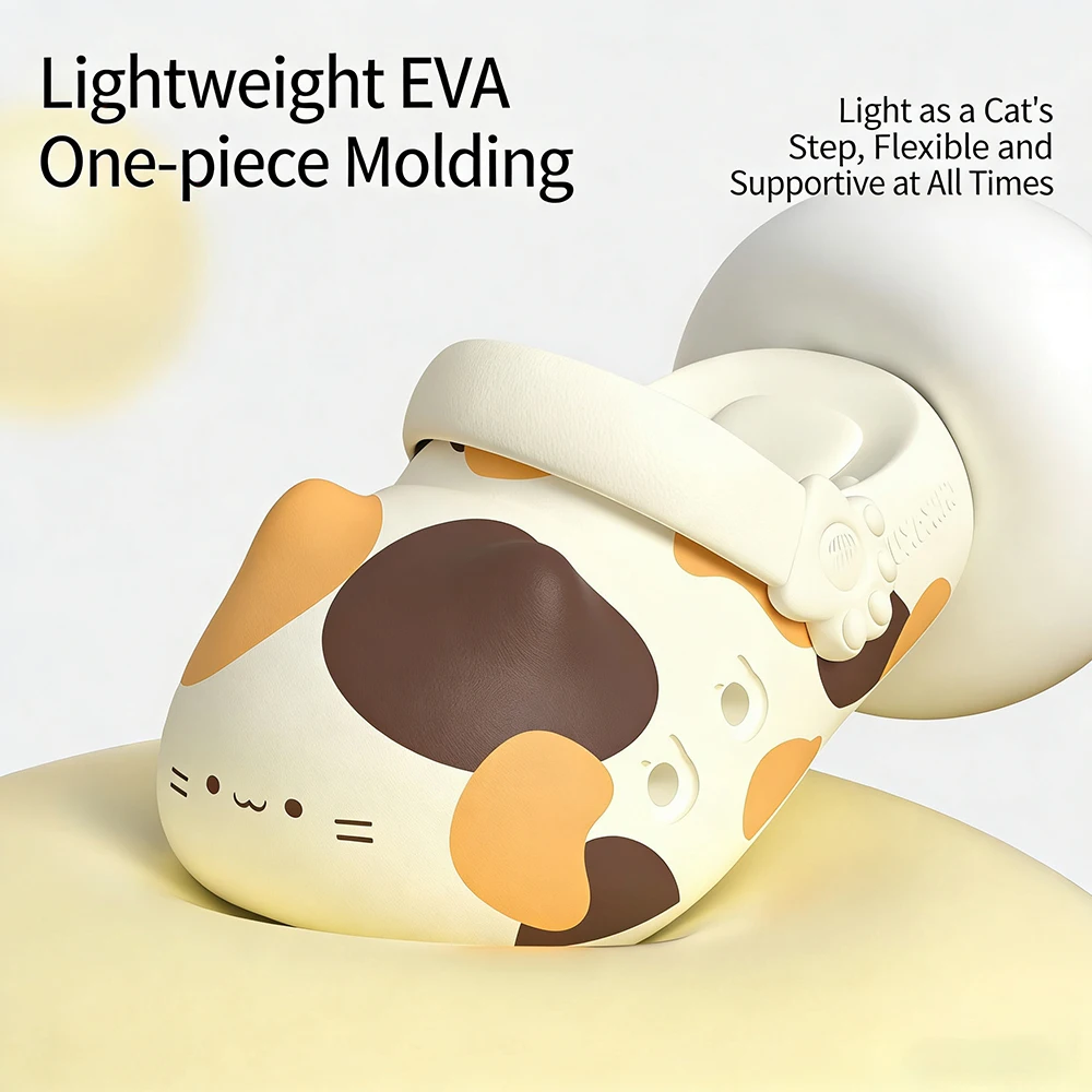 Unisex Size 36-45 Cute Calico Cat Paw Clogs for Women Men Platform Kitten Shoes with Paw Print Bottom Non-slip Eva Beach Slipper
