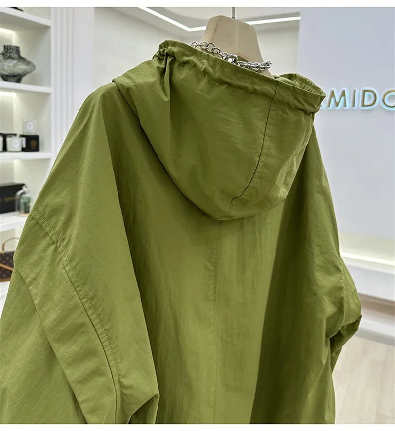 Summer Women Thin Jacket 2026 New Casual Short Jacket Top Loose Breathable Drawstring windbreaker Hooded Sun Protection Clothes