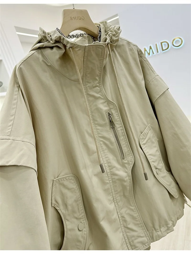 Summer Women Thin Jacket 2026 New Casual Short Jacket Top Loose Breathable Drawstring windbreaker Hooded Sun Protection Clothes