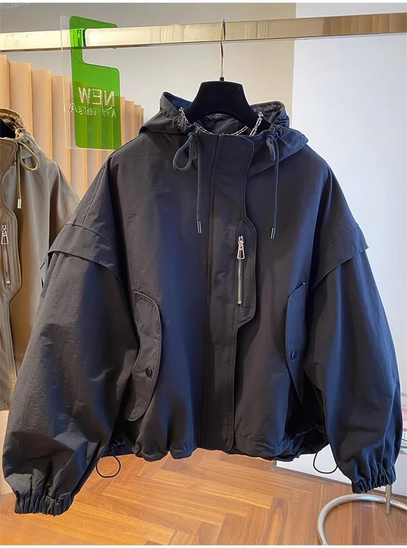 Summer Women Thin Jacket 2026 New Casual Short Jacket Top Loose Breathable Drawstring windbreaker Hooded Sun Protection Clothes