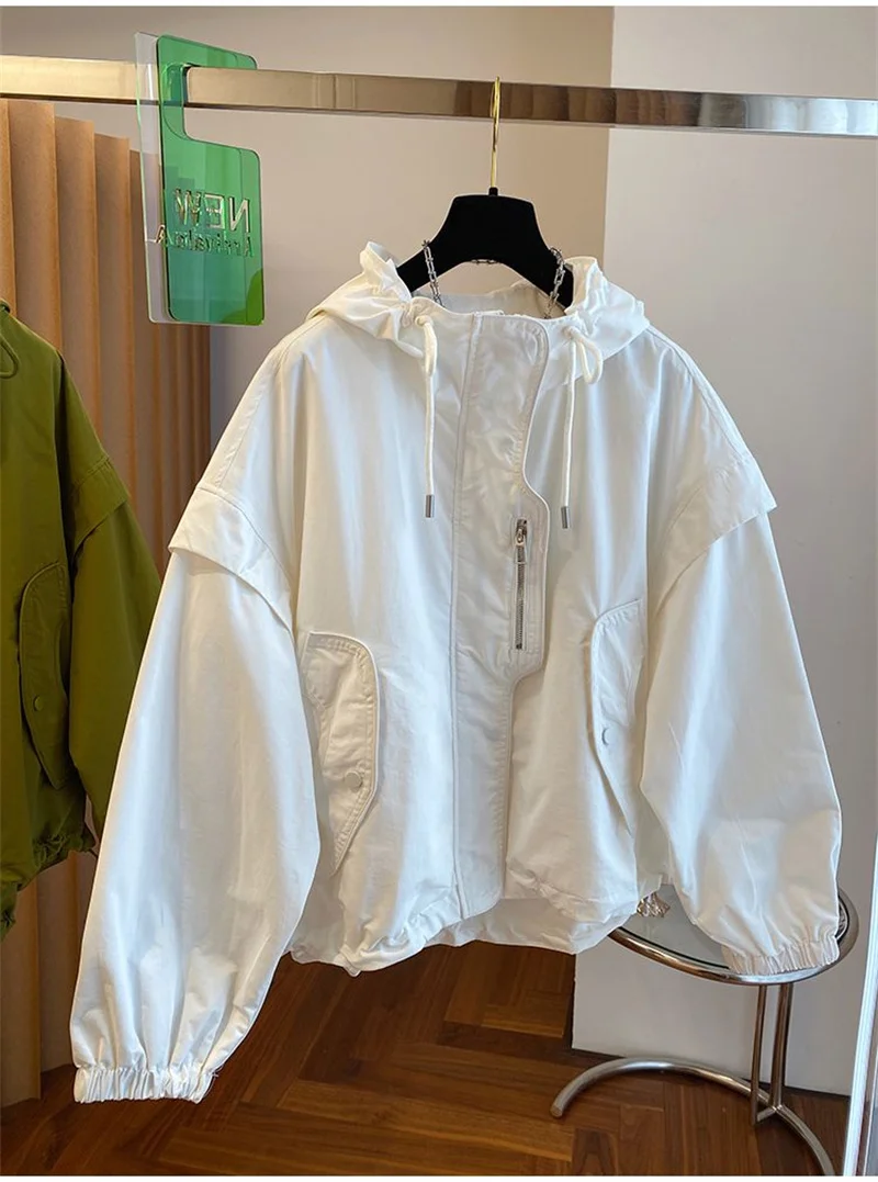 Summer Women Thin Jacket 2026 New Casual Short Jacket Top Loose Breathable Drawstring windbreaker Hooded Sun Protection Clothes