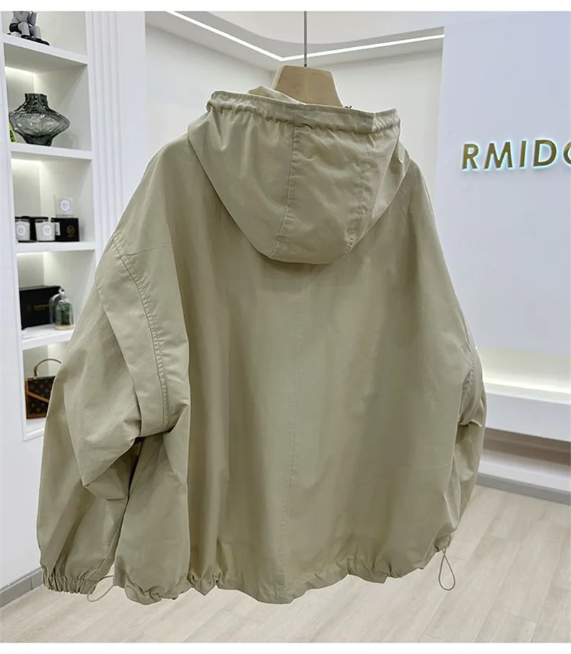 Summer Women Thin Jacket 2026 New Casual Short Jacket Top Loose Breathable Drawstring windbreaker Hooded Sun Protection Clothes