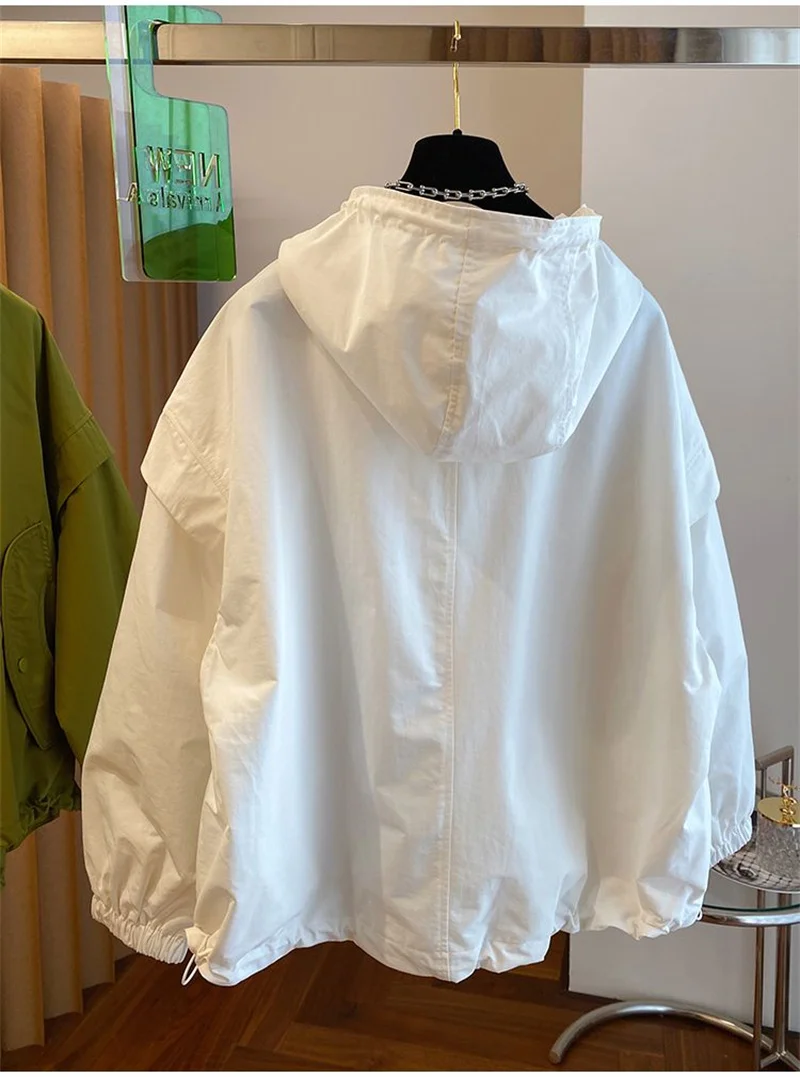 Summer Women Thin Jacket 2026 New Casual Short Jacket Top Loose Breathable Drawstring windbreaker Hooded Sun Protection Clothes