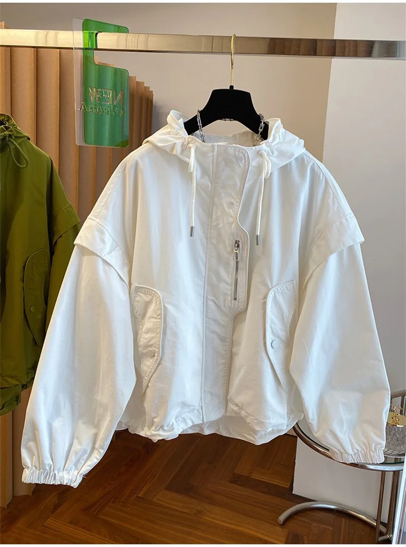Summer Women Thin Jacket 2026 New Casual Short Jacket Top Loose Breathable Drawstring windbreaker Hooded Sun Protection Clothes