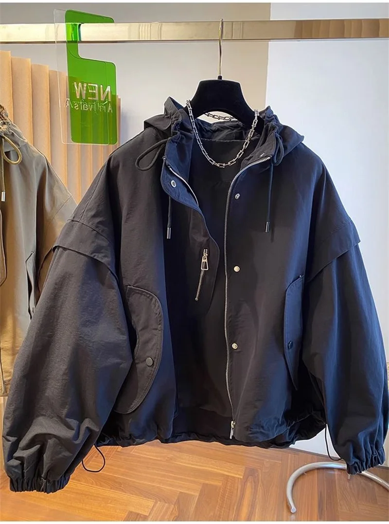 Summer Women Thin Jacket 2026 New Casual Short Jacket Top Loose Breathable Drawstring windbreaker Hooded Sun Protection Clothes