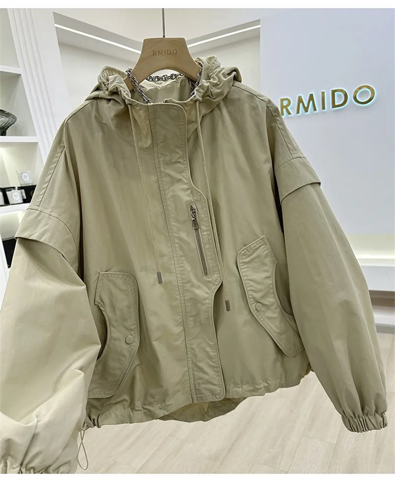 Summer Women Thin Jacket 2026 New Casual Short Jacket Top Loose Breathable Drawstring windbreaker Hooded Sun Protection Clothes