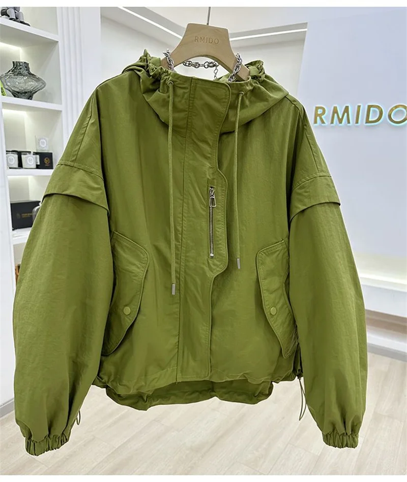 Summer Women Thin Jacket 2026 New Casual Short Jacket Top Loose Breathable Drawstring windbreaker Hooded Sun Protection Clothes