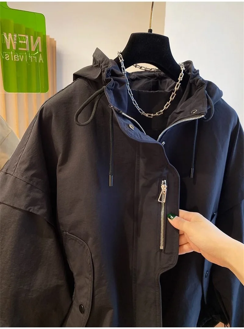 Summer Women Thin Jacket 2026 New Casual Short Jacket Top Loose Breathable Drawstring windbreaker Hooded Sun Protection Clothes