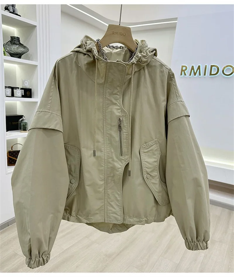 Summer Women Thin Jacket 2026 New Casual Short Jacket Top Loose Breathable Drawstring windbreaker Hooded Sun Protection Clothes