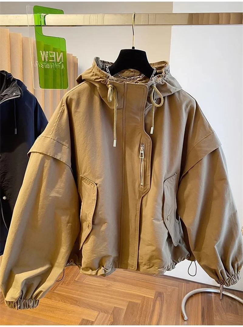 Summer Women Thin Jacket 2026 New Casual Short Jacket Top Loose Breathable Drawstring windbreaker Hooded Sun Protection Clothes