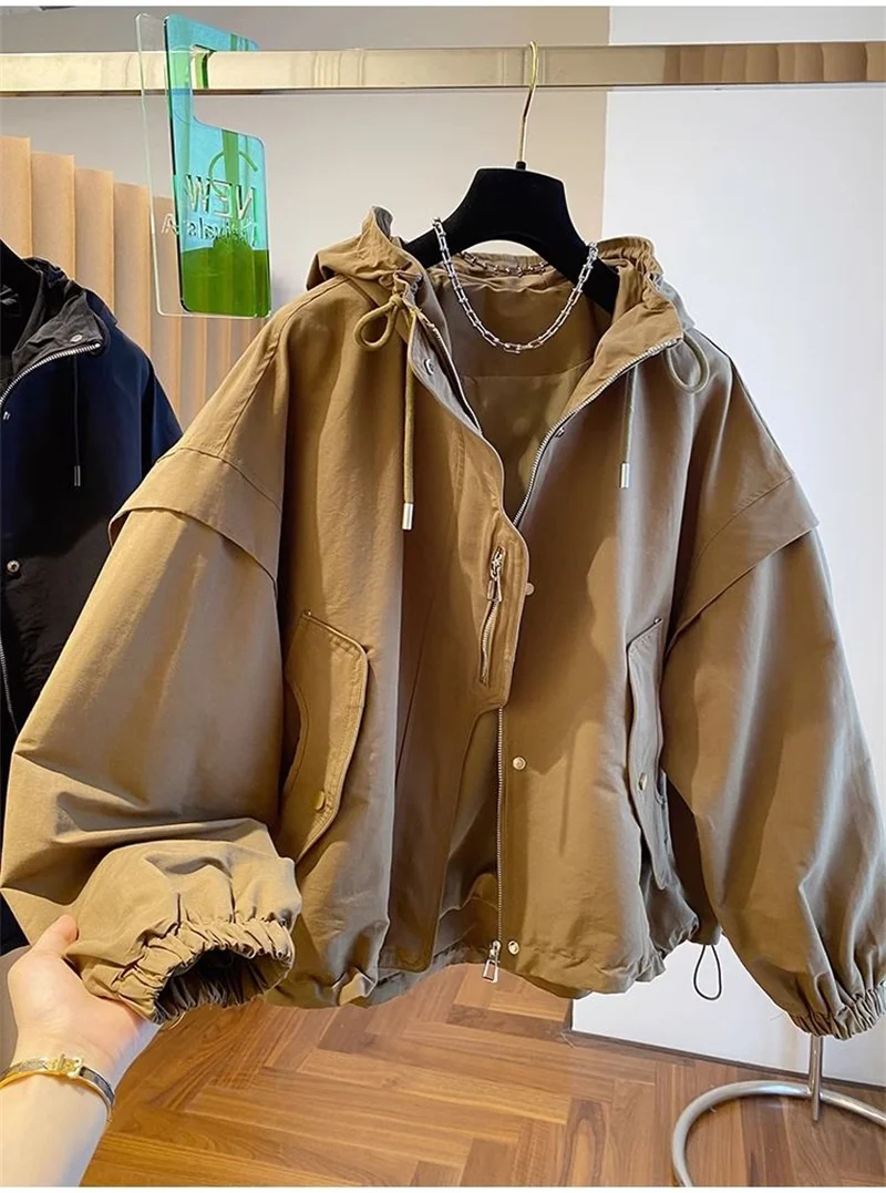 Summer Women Thin Jacket 2026 New Casual Short Jacket Top Loose Breathable Drawstring windbreaker Hooded Sun Protection Clothes