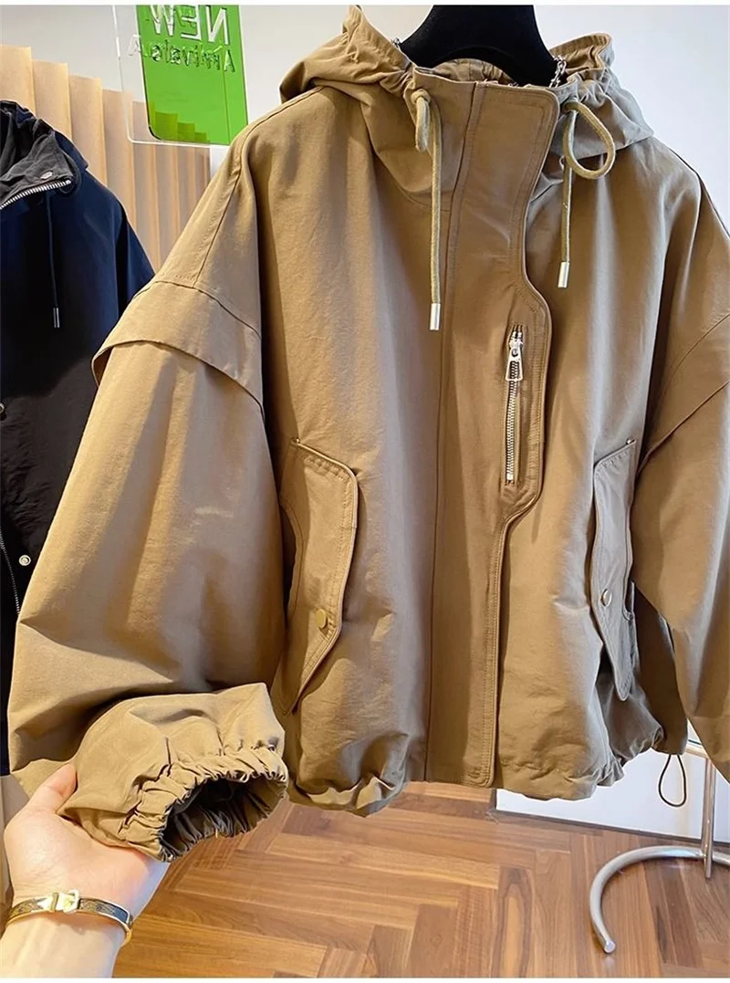 Summer Women Thin Jacket 2026 New Casual Short Jacket Top Loose Breathable Drawstring windbreaker Hooded Sun Protection Clothes