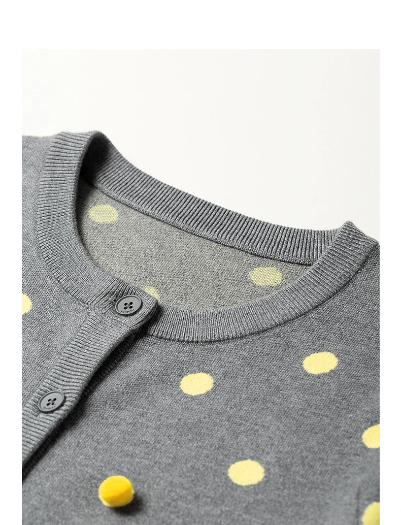 TOYOUTH Women Cardigan 2026 Autumn New Vintage Polka Dot Fitted Shoulder 3D Pom‑pom Knit Tops