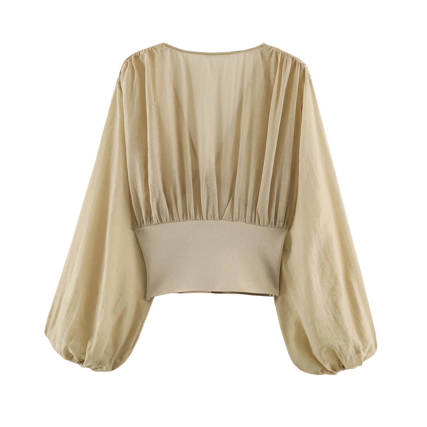HH Elegant Women's Corset Slim Blouse 2026 Fashion Lantern Sleeve V-Neck Patchwork Spliced Peplum Top Female Thin Casual Shirt