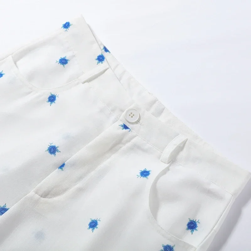 Elegant Flower Print Pants 2 Piece Sets Women Spaghetti Strap Corset Top High Waist Wide Leg Trousers 2026 Y2K Vacation Suits
