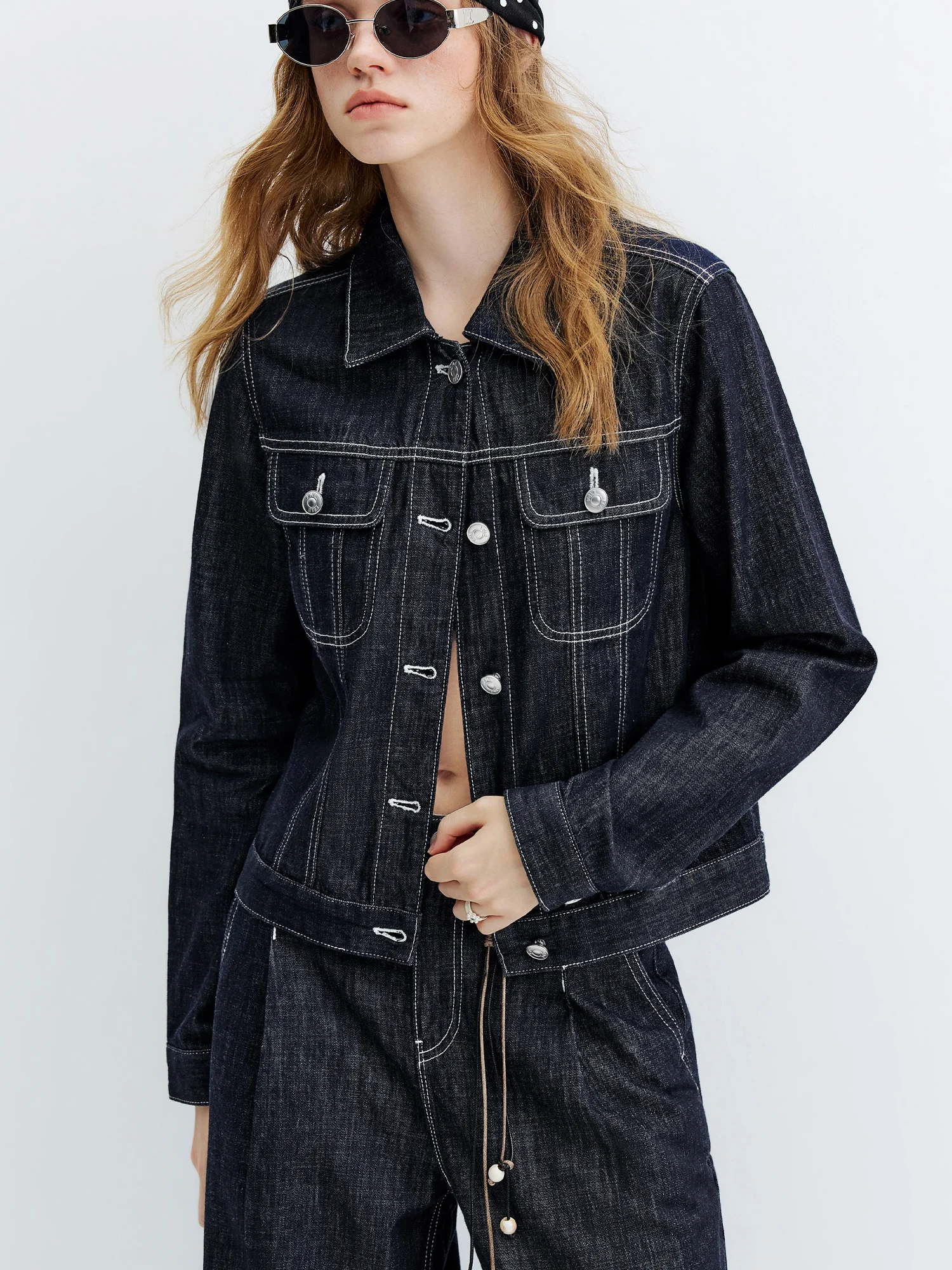 FSLE【Premium Series】Vintage Y2K Denim Jacket Jeans Set Slim Trucker Coat Straight Leg Jeans Co-ord for Retro Street Chic Style
