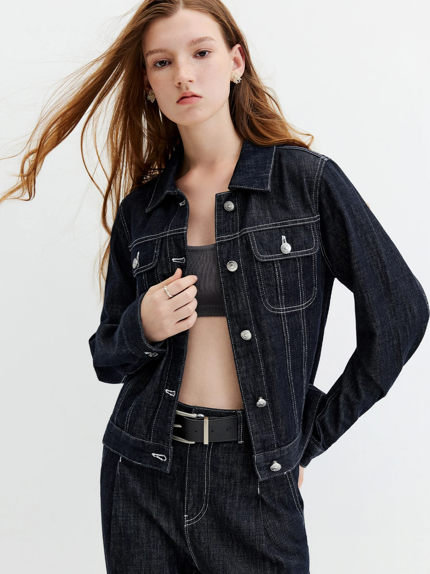 FSLE【Premium Series】Vintage Y2K Denim Jacket Jeans Set Slim Trucker Coat Straight Leg Jeans Co-ord for Retro Street Chic Style