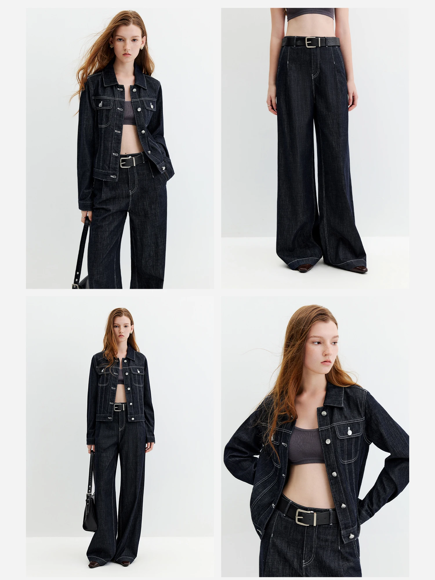 FSLE【Premium Series】Vintage Y2K Denim Jacket Jeans Set Slim Trucker Coat Straight Leg Jeans Co-ord for Retro Street Chic Style