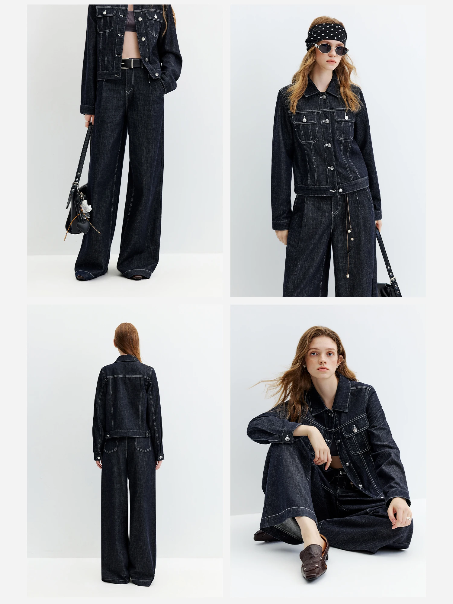 FSLE【Premium Series】Vintage Y2K Denim Jacket Jeans Set Slim Trucker Coat Straight Leg Jeans Co-ord for Retro Street Chic Style