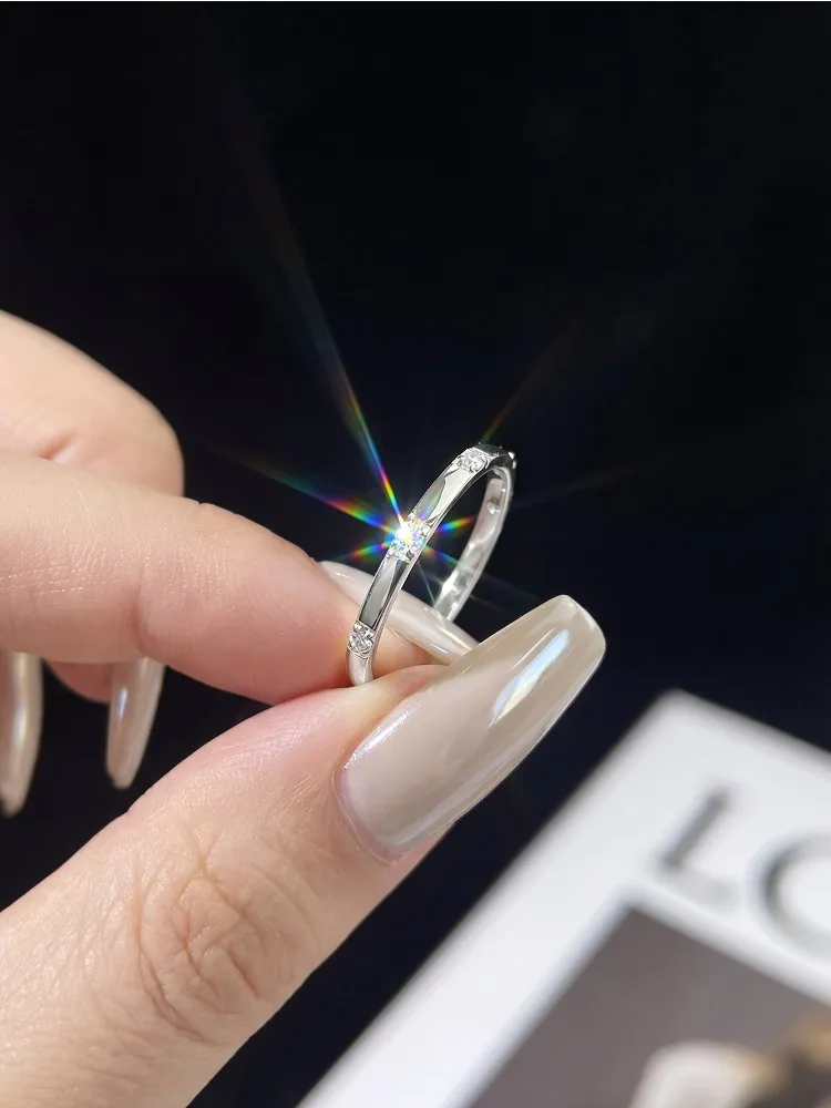 Real Moissanite Diamond Simple Round Shiny Stacked Ring For Women Party 925 Sterling Silver Luxury Personalized Fine Jewelry