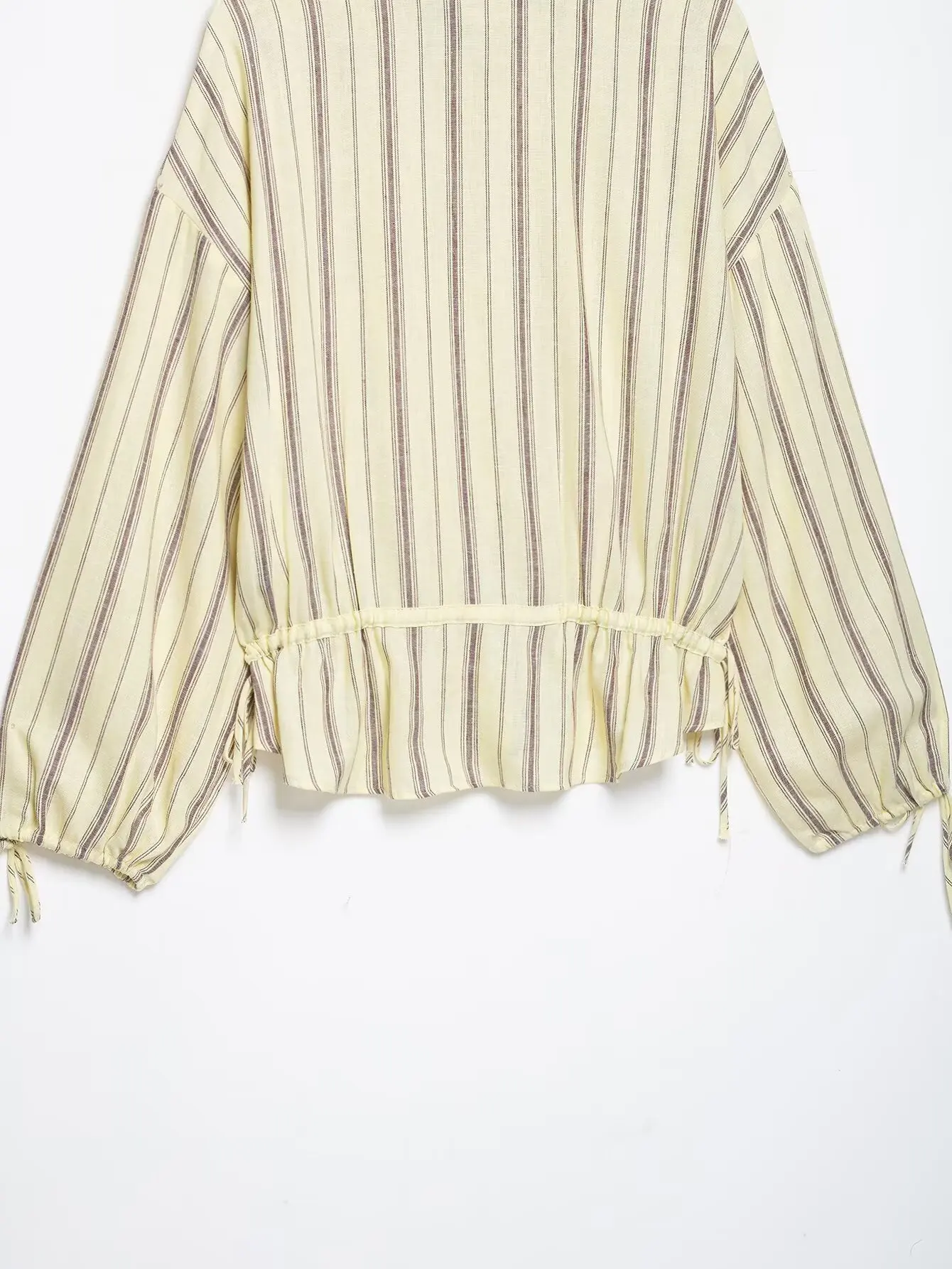 BSAY 2026 Women Striped Stand Collar Jacket Detachable Shoulder Button Coat Drawstring Hem Long Sleeve Casual Loose Outerwear