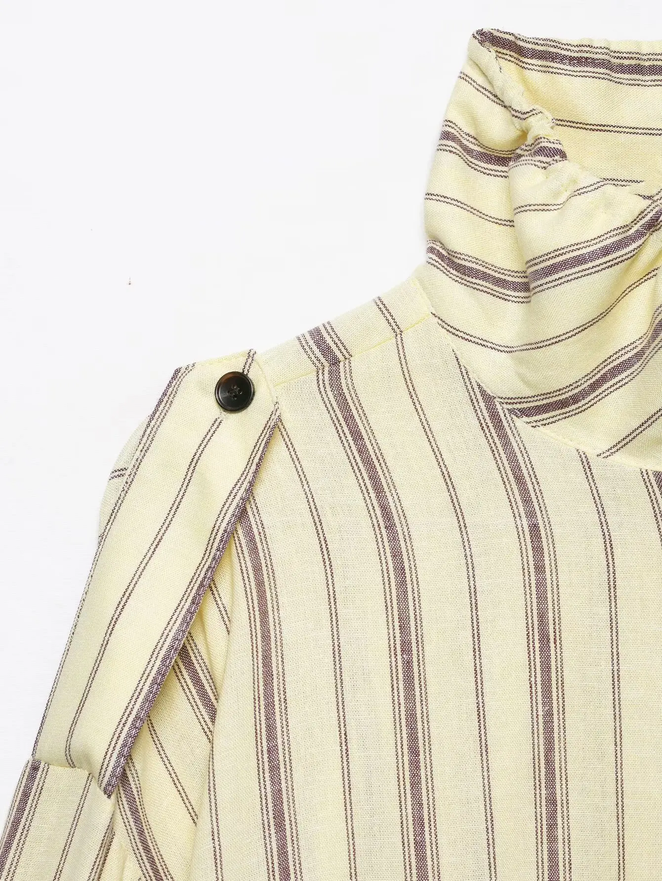 BSAY 2026 Women Striped Stand Collar Jacket Detachable Shoulder Button Coat Drawstring Hem Long Sleeve Casual Loose Outerwear