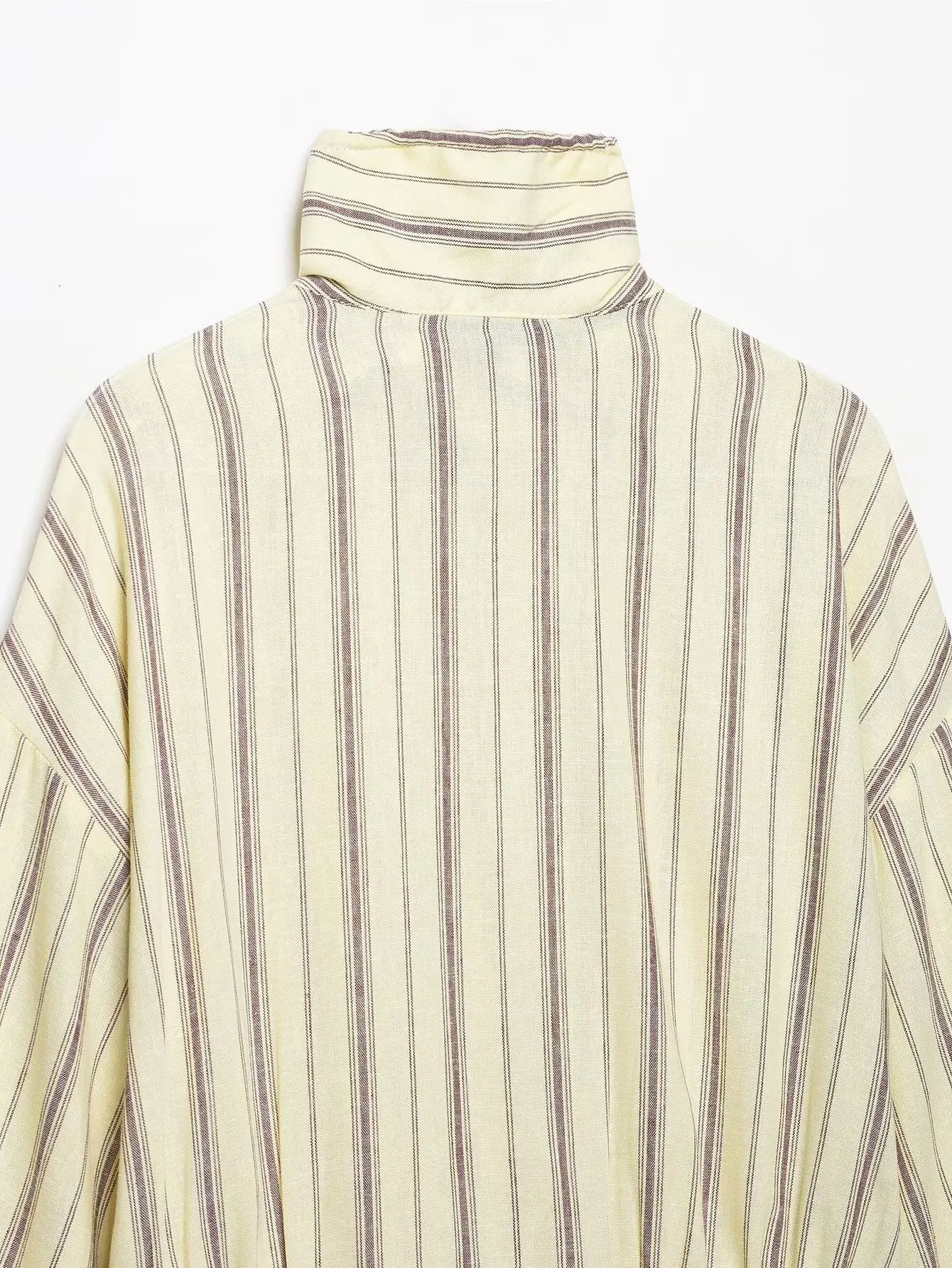 BSAY 2026 Women Striped Stand Collar Jacket Detachable Shoulder Button Coat Drawstring Hem Long Sleeve Casual Loose Outerwear