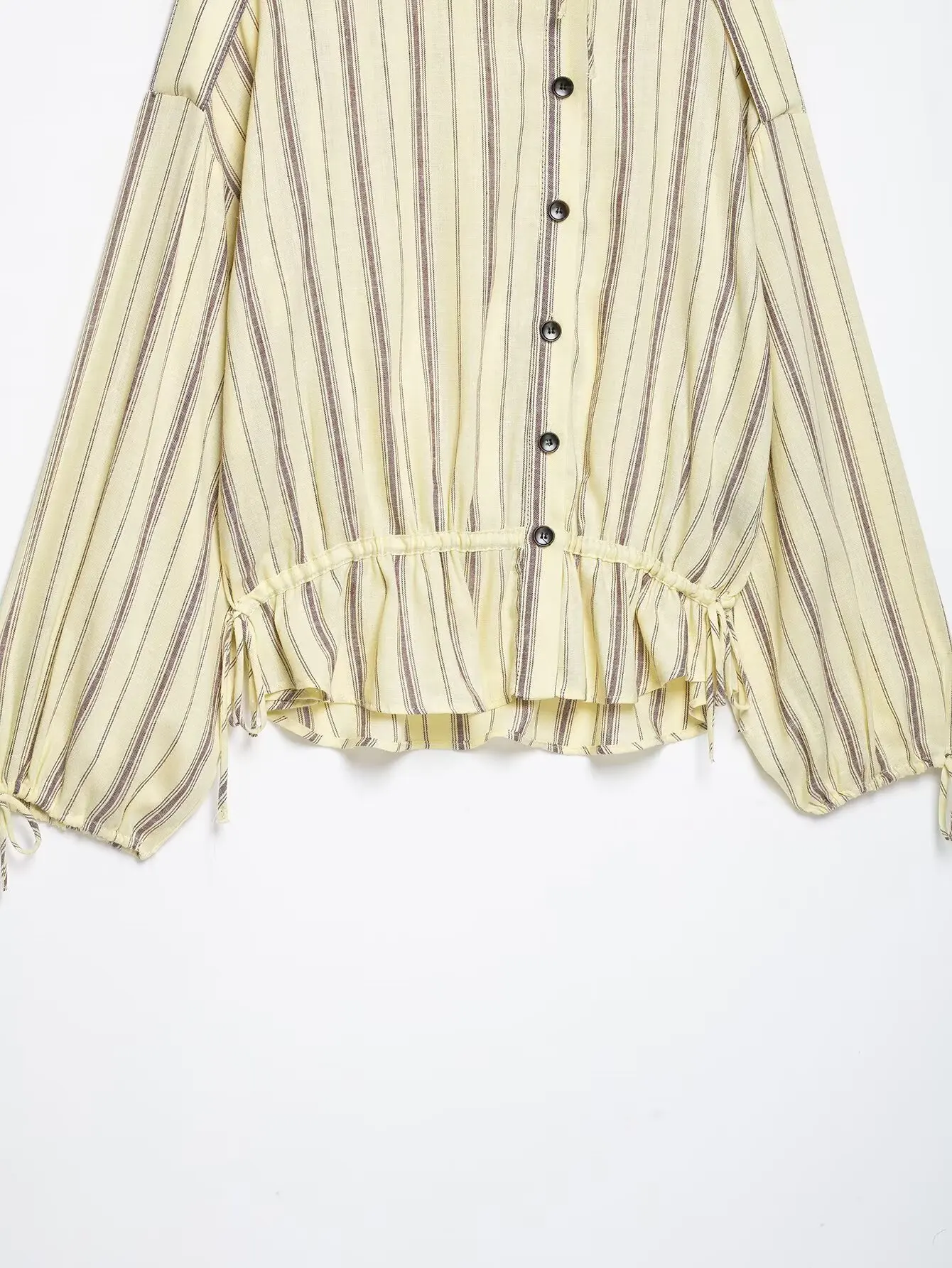 BSAY 2026 Women Striped Stand Collar Jacket Detachable Shoulder Button Coat Drawstring Hem Long Sleeve Casual Loose Outerwear