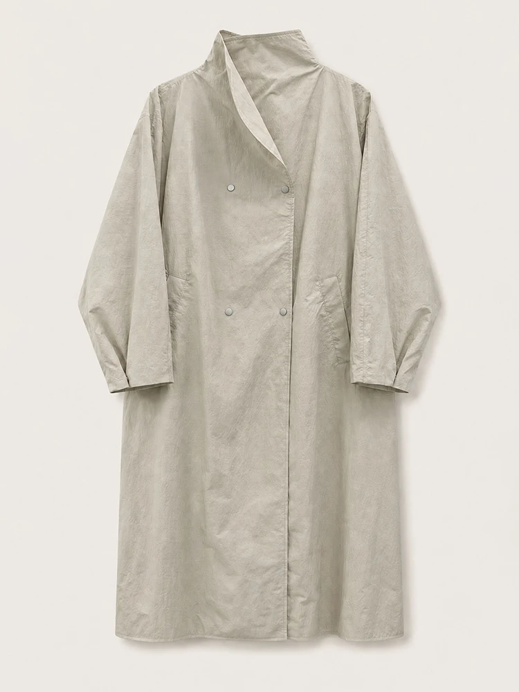 Convertible Collar Oversized Maxi Trench Coat Women Snap Buttons Dolman Sleeve Patch Pockets Outerwear New Ladies Trench Jacket