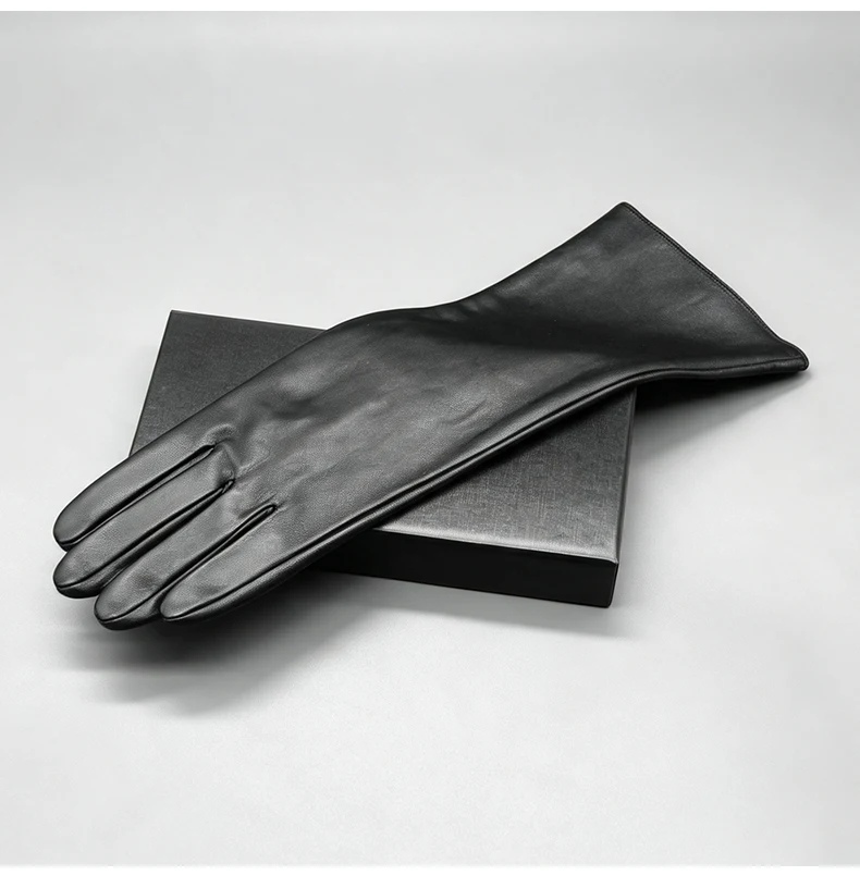 Men's 40cm Long Gloves Made of First-Layer Sheepskin, Thin Style for Spring and Autumn, Fashionable and Versatile for Parties, Touch Screen Compatible